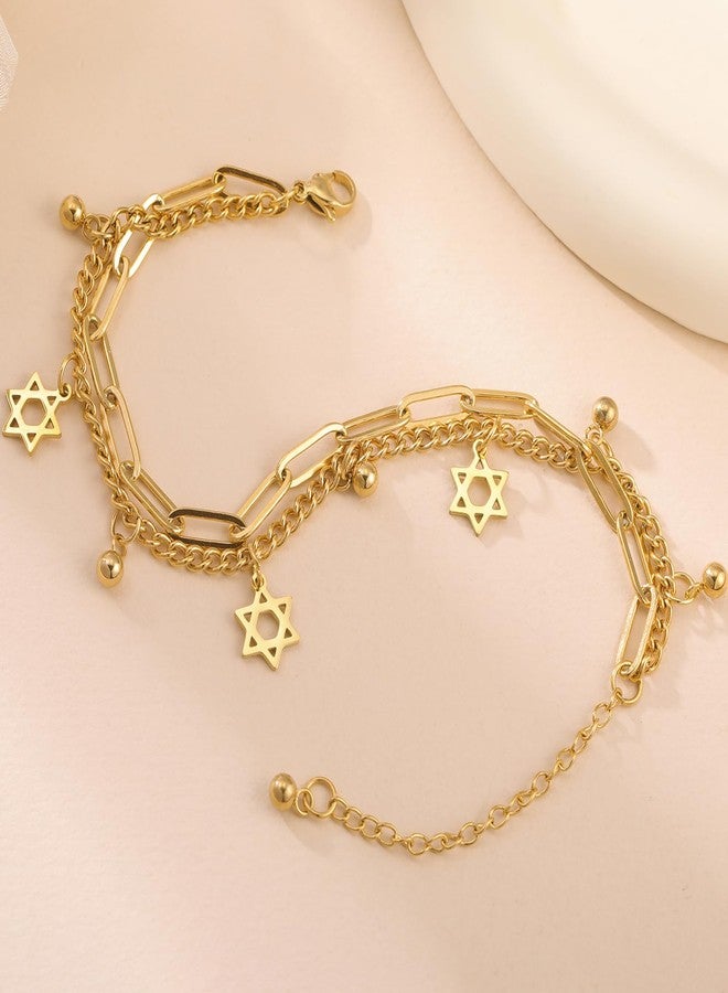 UNIFT Star of David Bracelet for Women Men Stainless Steel Jewish Star Hexagram Adjustable Bracelet Amulet Jewelry (gold 3) - Image 4